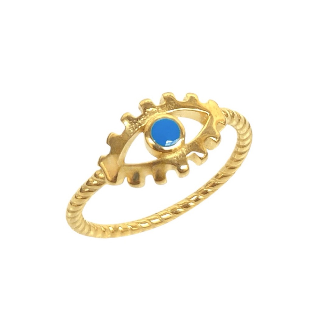 18K Gold Filled Blue Enamel Evil Eye Ring